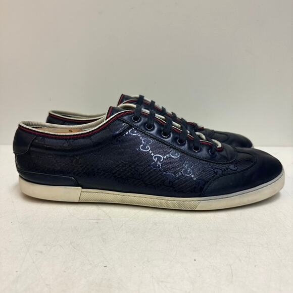 VGUC Gucci Navy Blue GG Imprime Sneakers Guccisima Canvas Leather UK 10 US 10.5 main image 8